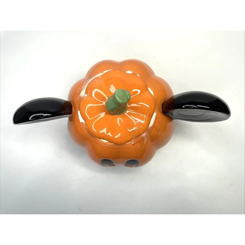 NEW Disney MICKEY Mouse Ceramic Pumpkin COOKIE JAR Orange Canister Halloween